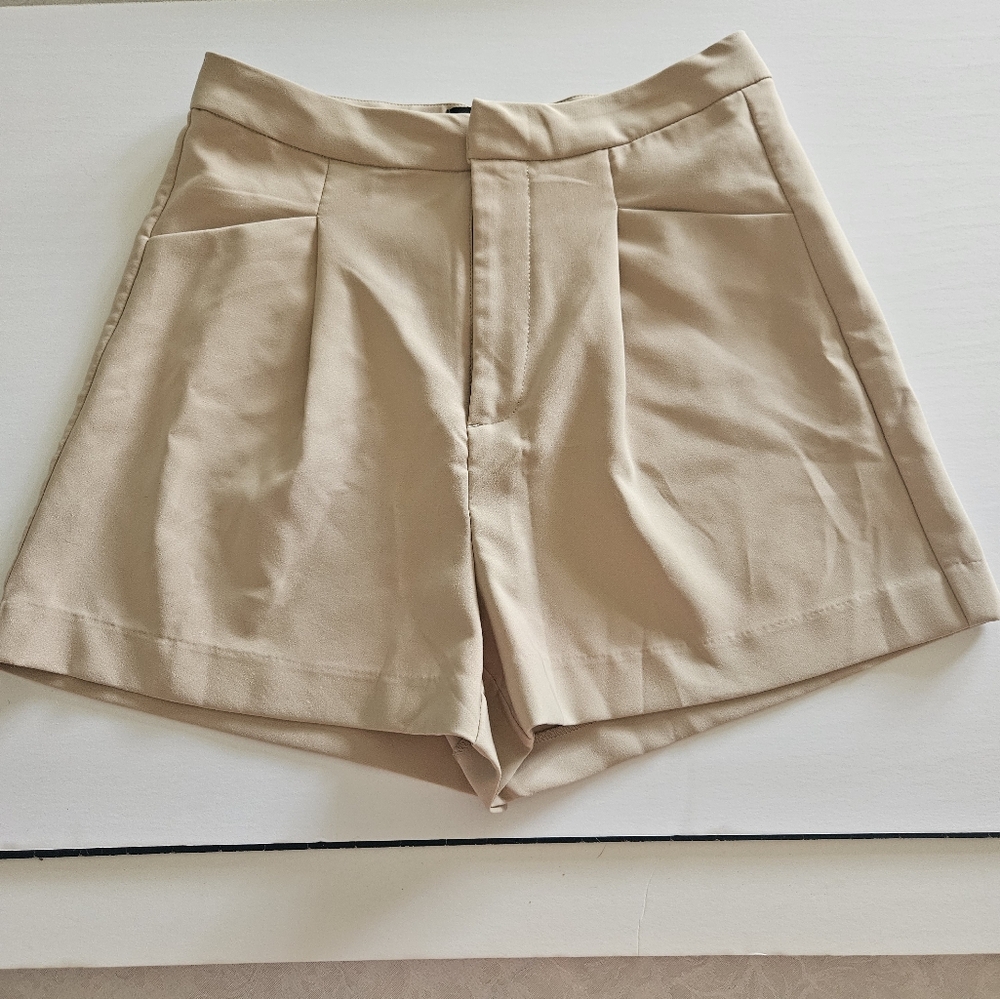 fab'rik High Waist Tan Trouser Shorts